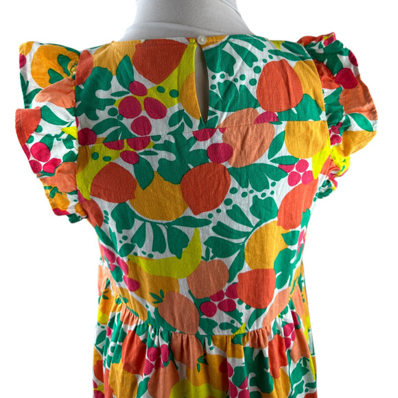 J. Crew Linen Blend Printed Mini Dress A-Line Tiered Floral Fruit Pockets Size 8 - Picture 9 of 16